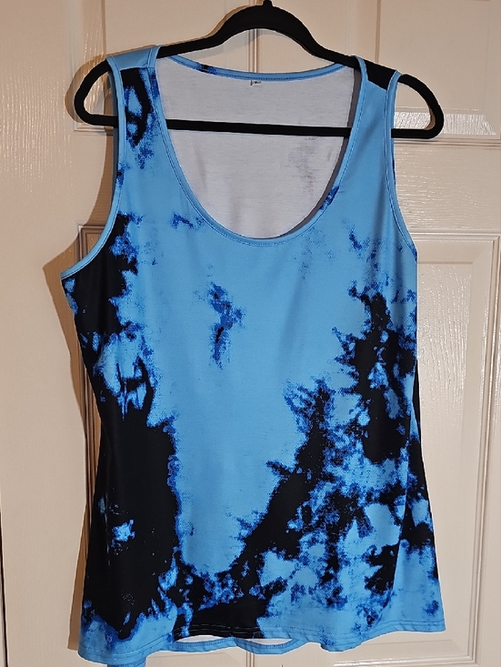 Unisex XL Blue Tie-Dye Sleeveless Scoop Neck Tank Top Retro Colorful Summer - Picture 8 of 10
